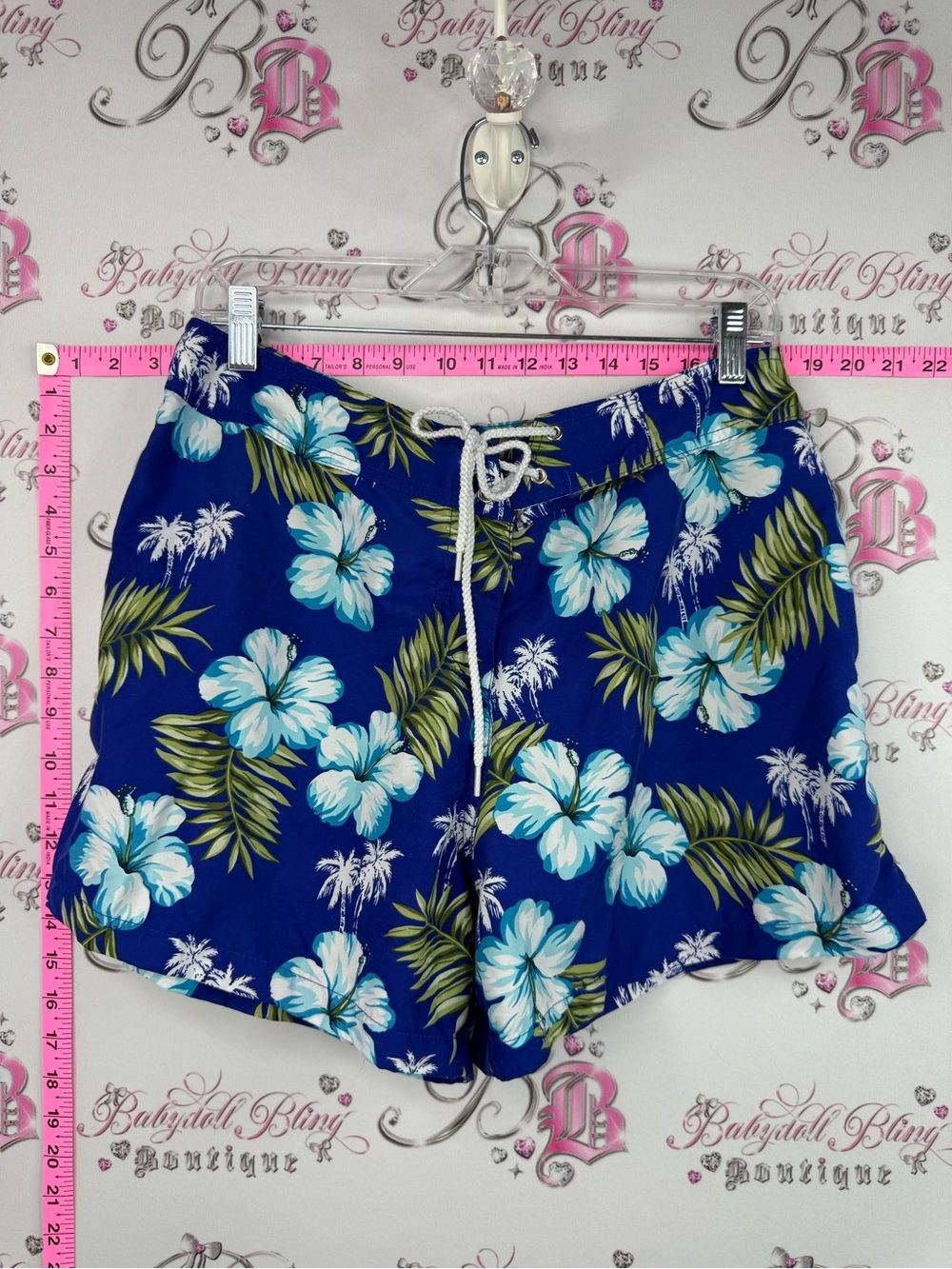 Kechika shorts y2k swim beach Hawaii Blue Floral Drawstring Women’s Shorts